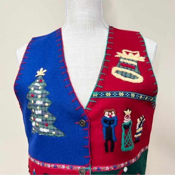 VTG 90s New Identity 100% Wool Embroidered Christmas Holiday Vest Small - Picture 4 of 11